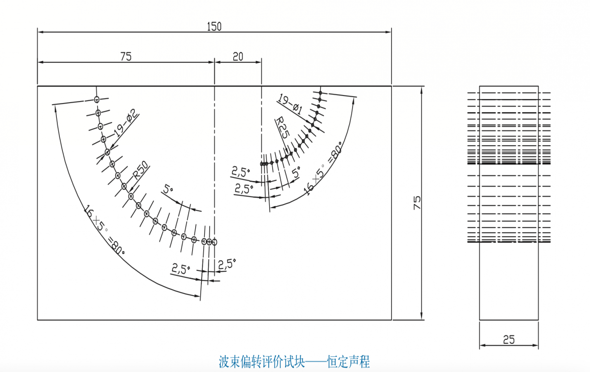 波束偏转评价试块- gb/t29302-2012相控阵超声检测系统性能检验试块